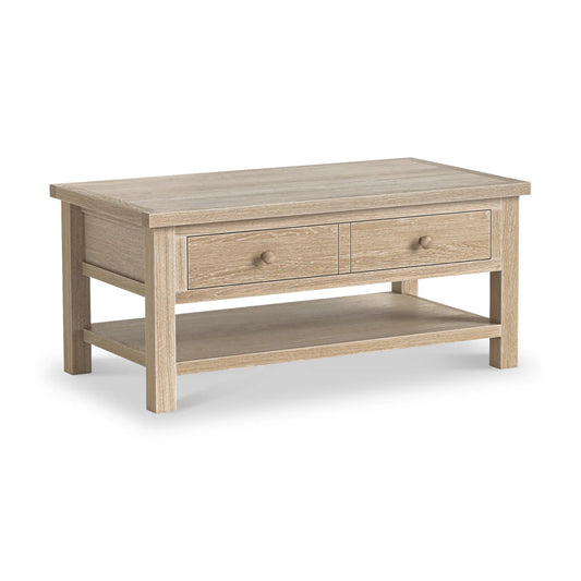 Modern Country Washed Oak Coffee Table with Shelf