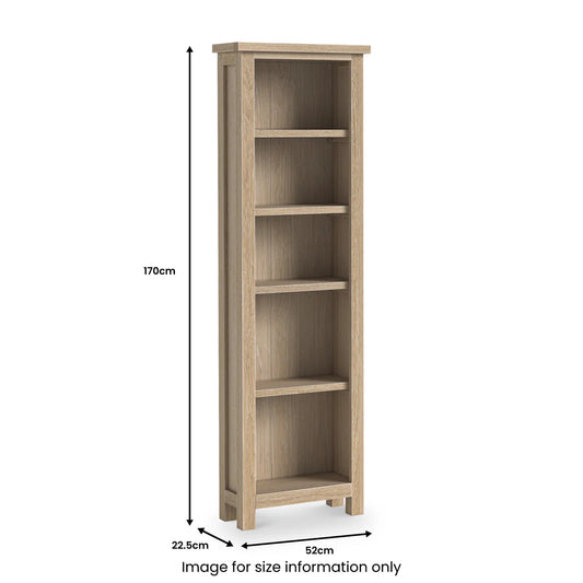 Modern Country Washed Oak Slim Bookcase - Blythe Living