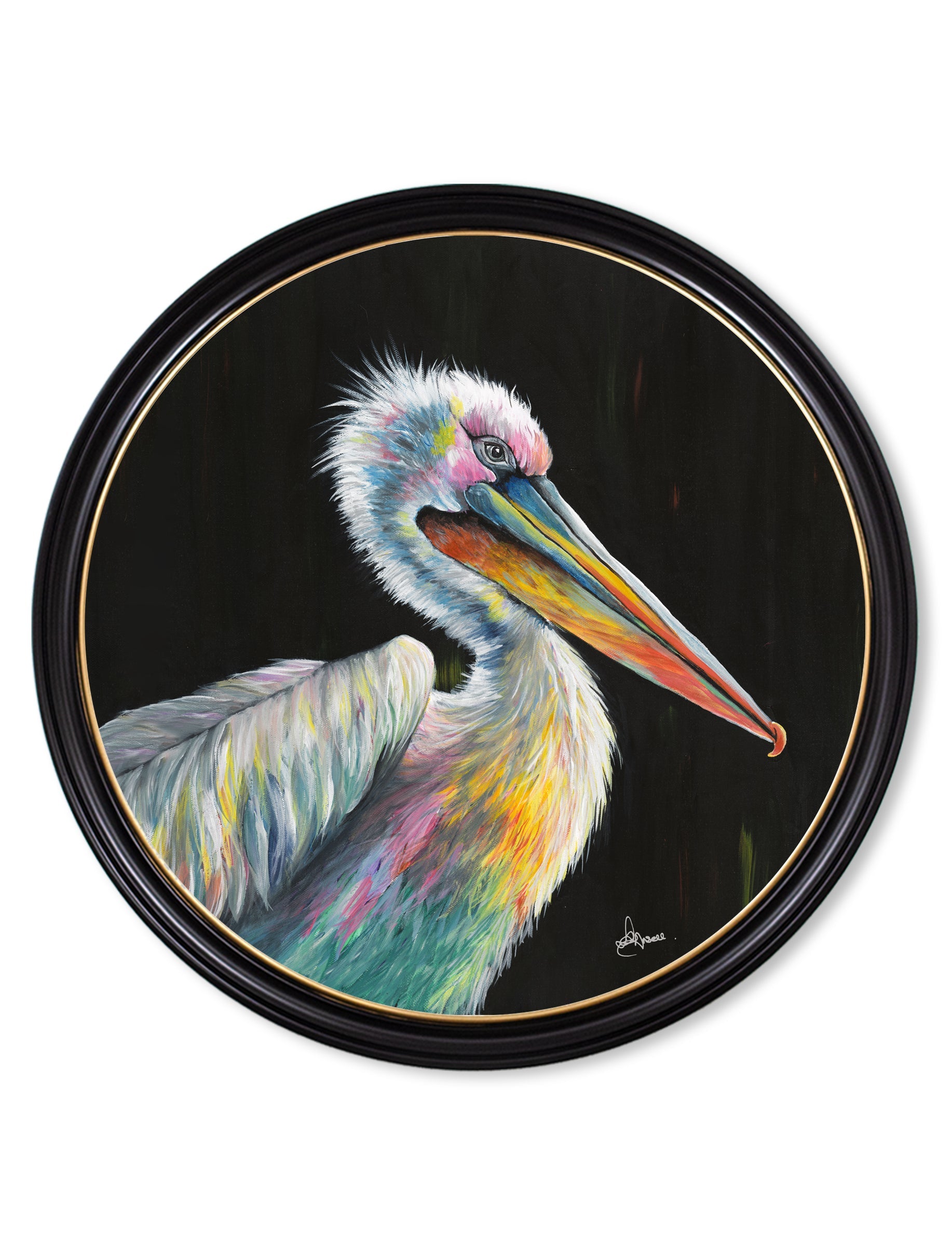Pelican Print 'Pierre' by Amy Ansell - Oxford Round Frame - Blythe Living