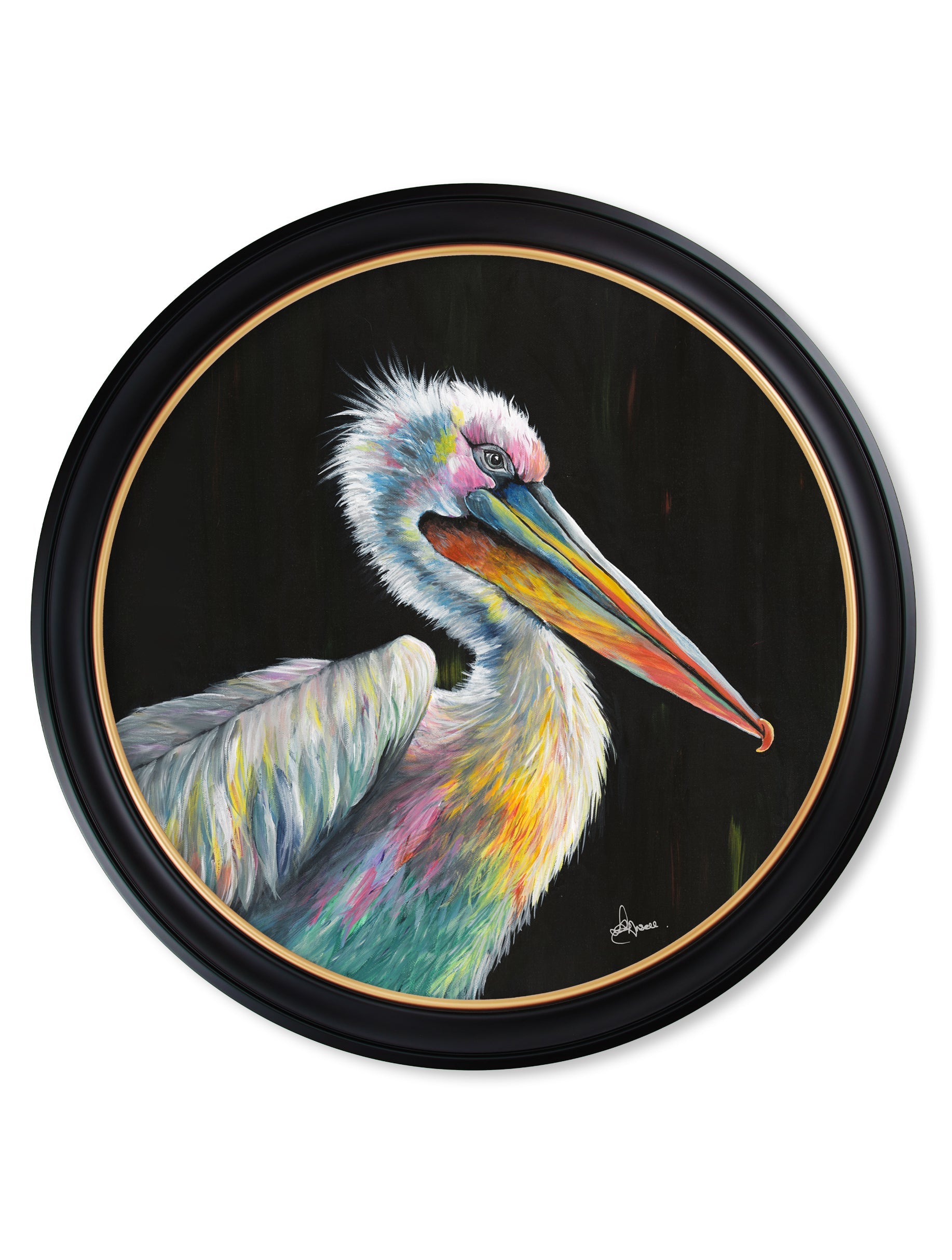 Pelican Print 'Pierre' by Amy Ansell - Oxford Round Frame - Blythe Living