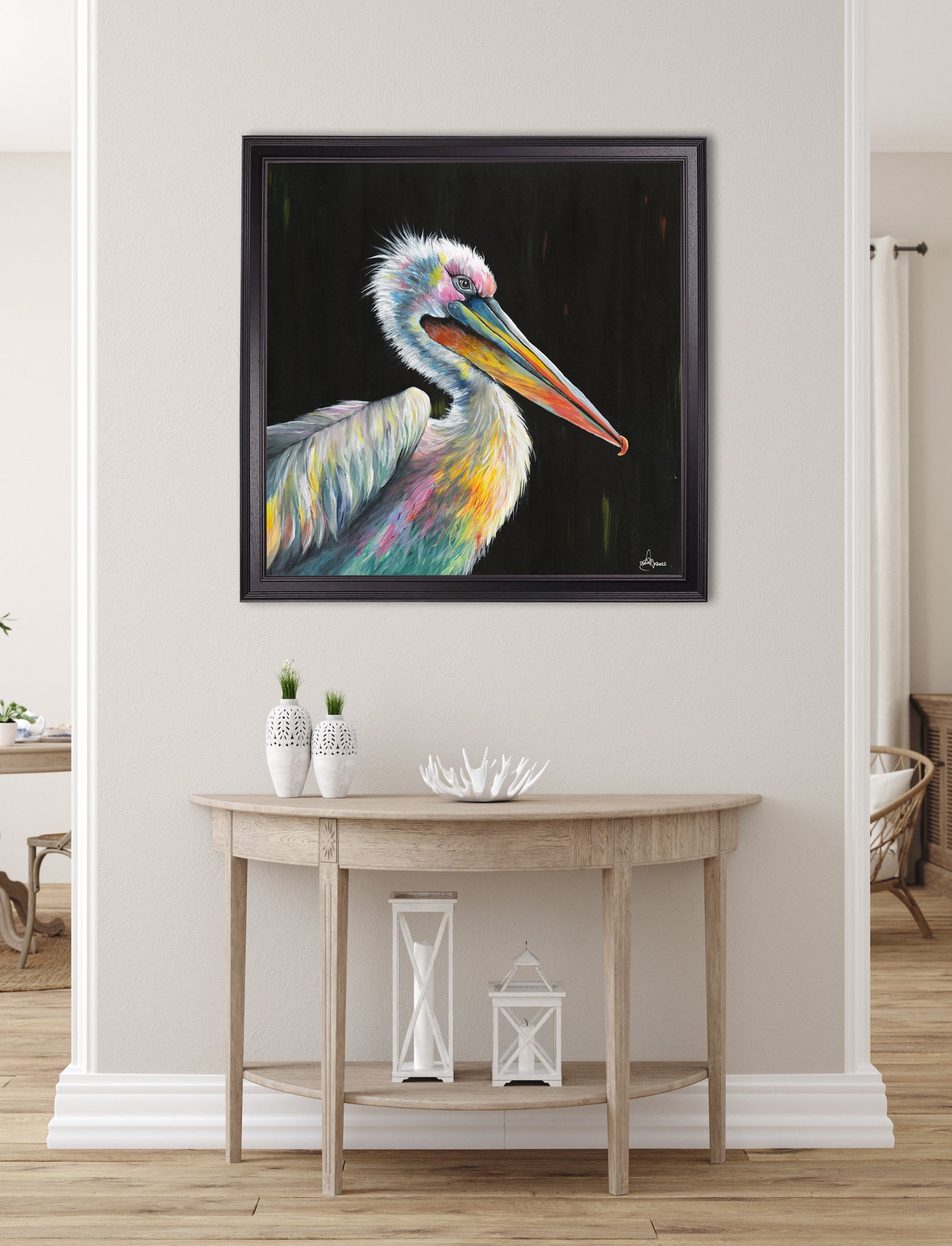 Pelican Print 'Pierre' by Amy Ansell - Black Square Frame - Blythe Living