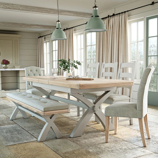 Salcombe Cross Leg Extending Dining Table - Stone Grey - Blythe Living
