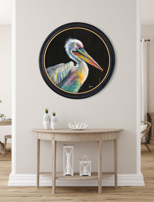 Pelican Print 'Pierre' by Amy Ansell - Oxford Round Frame - Blythe Living