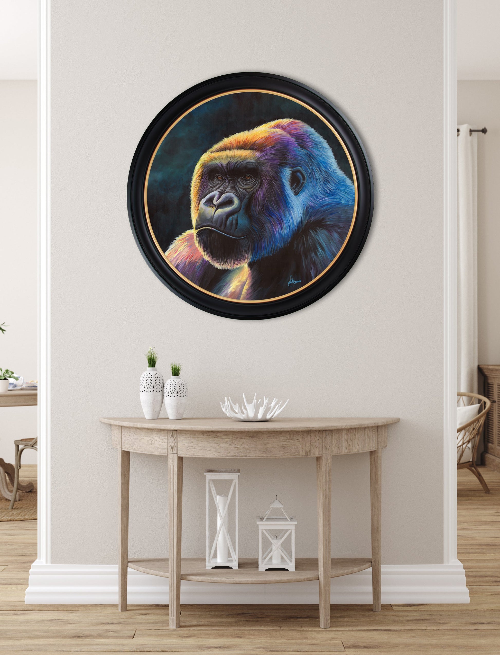 Gorilla Print 'Power' by Amy Ansell - Oxford Round Frame - Blythe Living