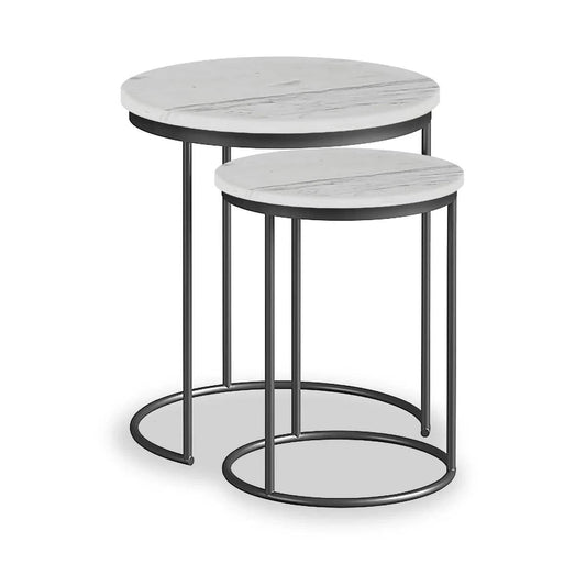 Marmora White Marble Nest of 2 Tables with Grey Frame - Blythe Living