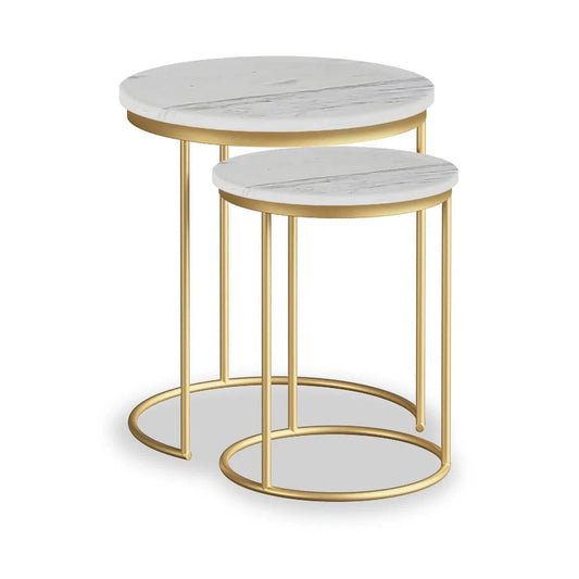 Marmora White Marble Nest of 2 Tables with Gold Frame - Blythe Living