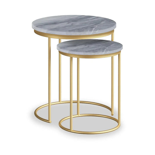 Marmora Grey Marble Nest of 2 Tables with Gold Frame - Blythe Living