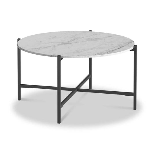 Marmora White Marble Round Coffee Table with Grey Frame - Blythe Living