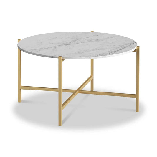 Marmora White Marble Round Coffee Table with Gold Frame - Blythe Living