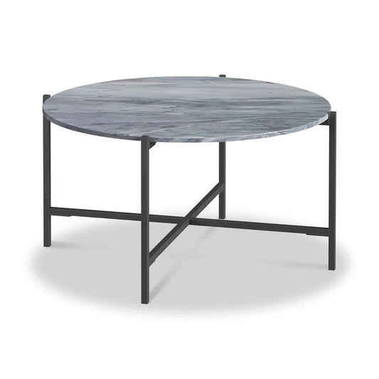 Marmora Grey Marble Round Coffee Table with Grey Frame - Blythe Living
