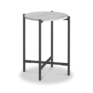 Marmora White Marble Round Side Table with Grey Frame - Blythe Living