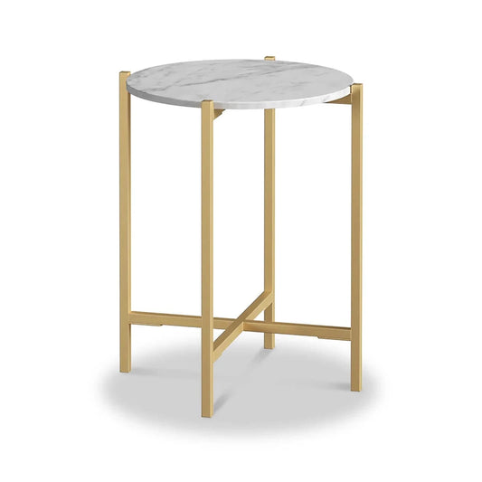 Marlow White Marble Round Side Table with Gold Frame - Blythe Living