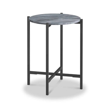Marmora Grey Marble Round Side Table with Grey Frame - Blythe Living