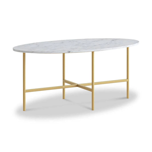 Marmora White Marble Oval Coffee Table with Gold Frame - Blythe Living