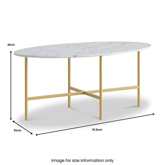 Marmora White Marble Oval Coffee Table with Gold Frame - Blythe Living