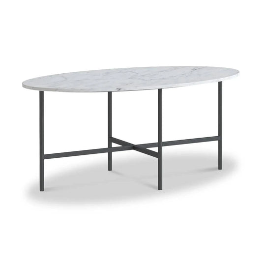 Marmora White Marble Oval Coffee Table with Grey Frame - Blythe Living