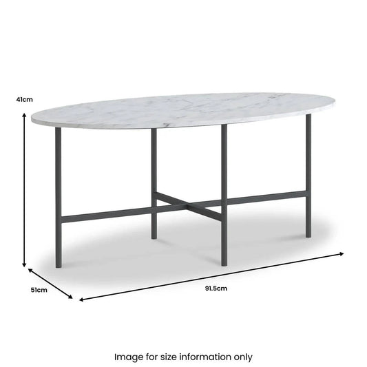 Marmora White Marble Oval Coffee Table with Grey Frame - Blythe Living