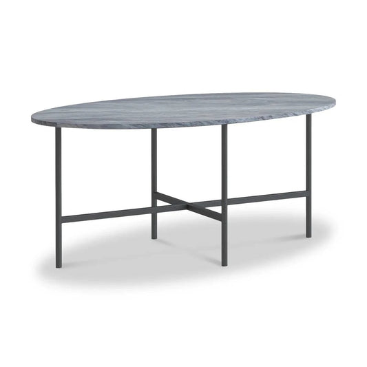 Marmora Grey Marble Oval Coffee Table with Grey Frame - Blythe Living
