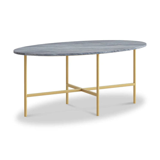 Marmora Grey Marble Oval Coffee Table with Gold Frame - Blythe Living
