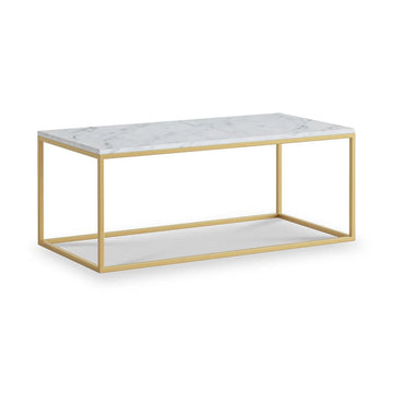 Marmora White Marble Rectangular Coffee Table with Gold Frame - Blythe Living