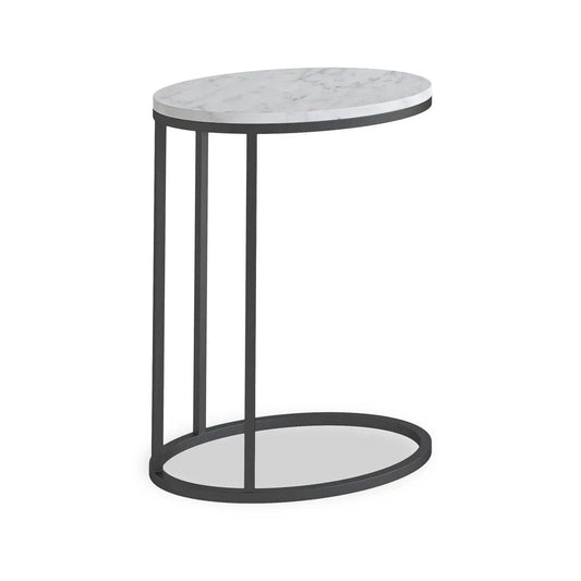 Marmora White Marble Oval C Side Table with Grey Frame - Blythe Living