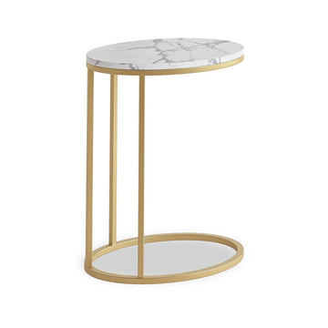 Marlow White Marble Oval C Side Table with Gold Frame - Blythe Living