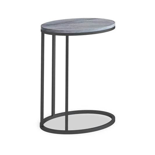 Marmora Grey Marble Oval C Side Table with Grey Frame - Blythe Living