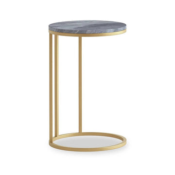 Marmora Grey Marble Round C Side Table with Gold Frame - Blythe Living
