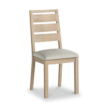 Modern Country Washed Oak Boucle Slatted Back Dining Chair - White