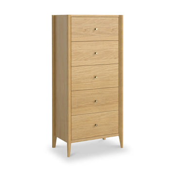 Paris Oak 5 Drawer Tallboy Chest