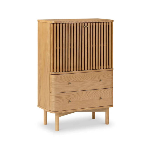 Soho Oak Slatted 2 Drawer 2 Door Shoe Cabinet - Blythe Living