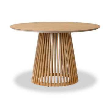 Soho Oak 120cm Slatted Round Dining Table - Blythe Living