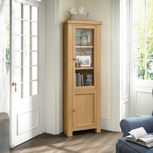 Normandy Oak 2 Door Corner Display Unit - Blythe Living