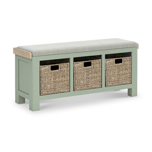 Salcombe Sage Storage Bench with Baskets - Beige Cushion