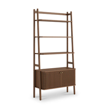 Soho Dark Oak Large Bookcase with 2 Door Slatted Cupboard