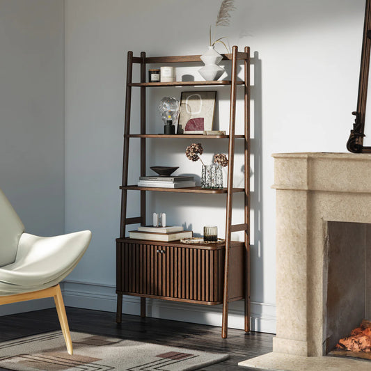 Soho Dark Oak Large Bookcase with 2 Door Slatted Cupboard