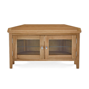 Bath Oak Corner Media Stand - Blythe Living