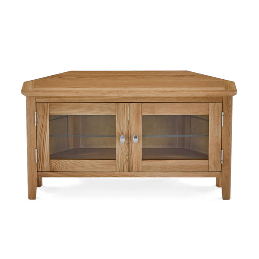 Bath Oak Corner Media Stand - Blythe Living