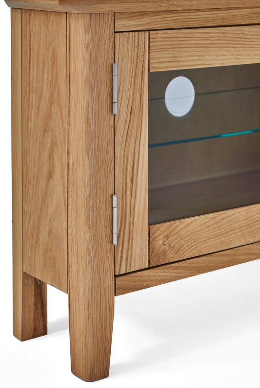 Bath Oak Corner Media Stand - Blythe Living