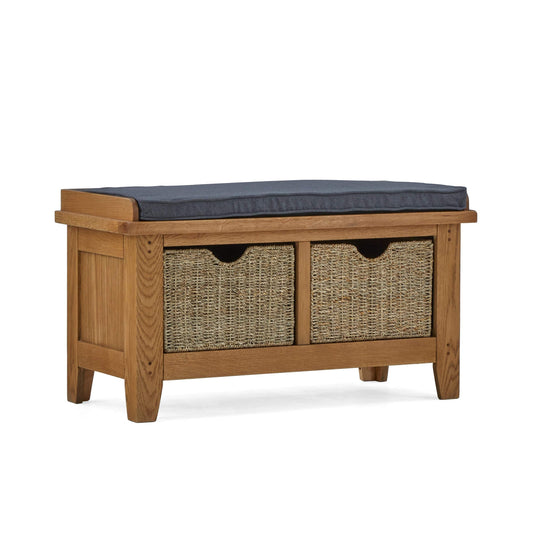 Burford Oak Hallway Bench with Basket - Blythe Living