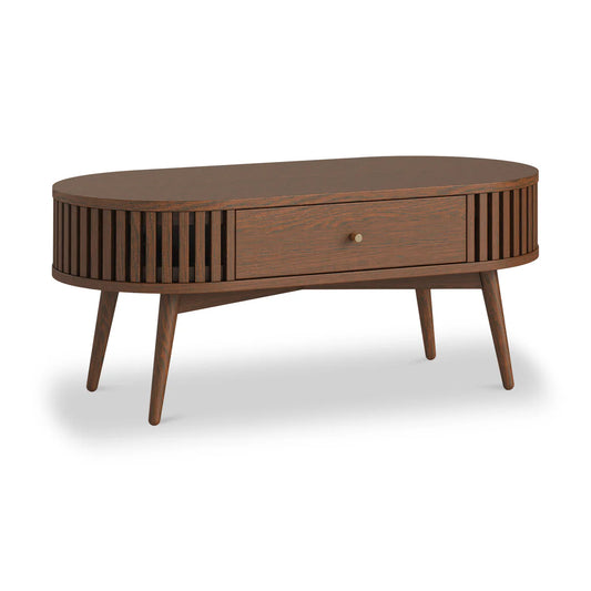Soho Dark Oak Slatted Oval 1 Drawer Coffee Table