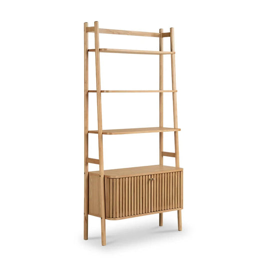 Soho Oak Large Bookcase with 2 Door Slatted Cupboard