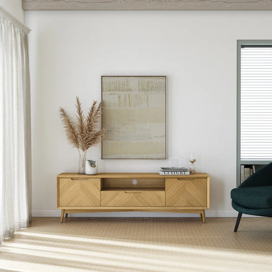 Valencia Oak Herringbone 160cm Large Storage TV Cabinet