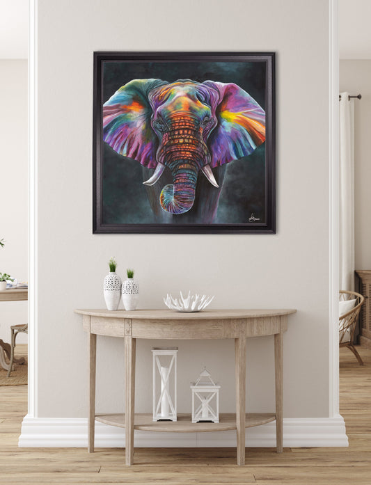Elephant Print 'Wisdom' by Amy Ansell - Black Square Frame - Blythe Living