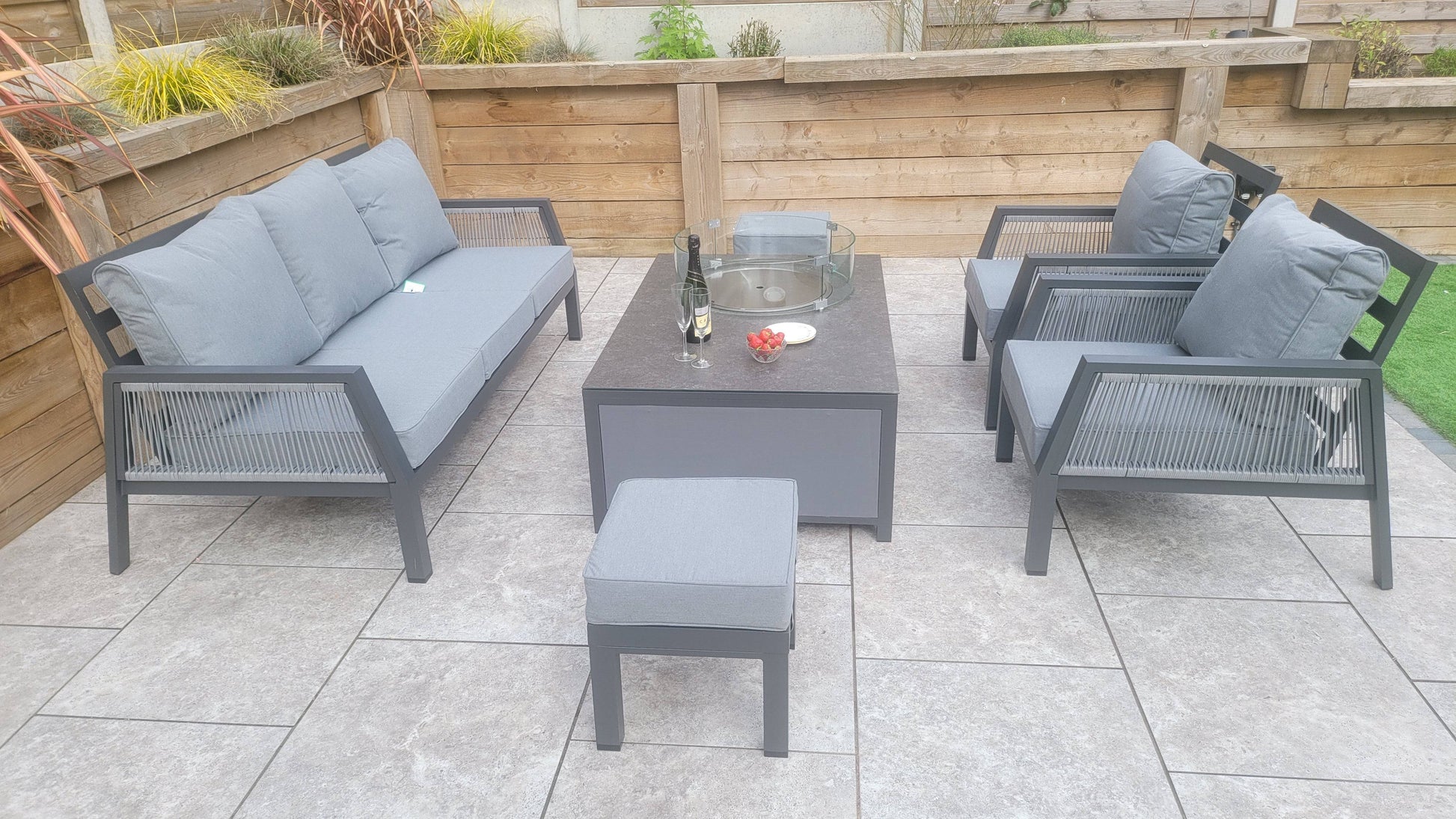 Bettina 3 Seat Sofa + 2 Armchairs & Gas Fire Pit Table - Blythe Living