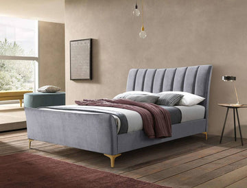Clover Fabric Bed Grey Velvet - Blythe Living