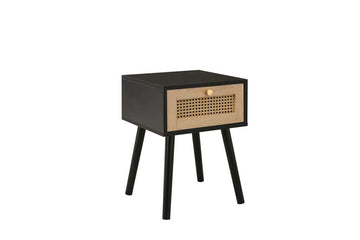 Croxley 1 Drawer Rattan Bedside Black - Blythe Living