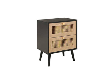 Croxley 2 Drawer Rattan Bedside Black - Blythe Living
