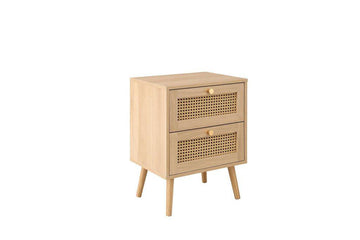 Croxley 2 Drawer Rattan Bedside Oak - Blythe Living