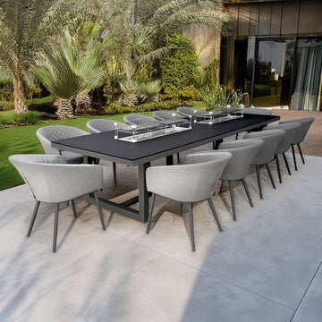 Maze - Outdoor Fabric Ambition 12 Seat Rectangular with Fire Pit Table - Flanelle